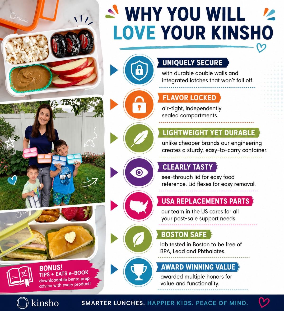 Scatole per il pranzo e snack Bento a tenuta stagna, confezione da 4 contenitori per porzioni per la pianificazione dei pasti, per donne e adulti, senza BPA, utensili - blu, verde
