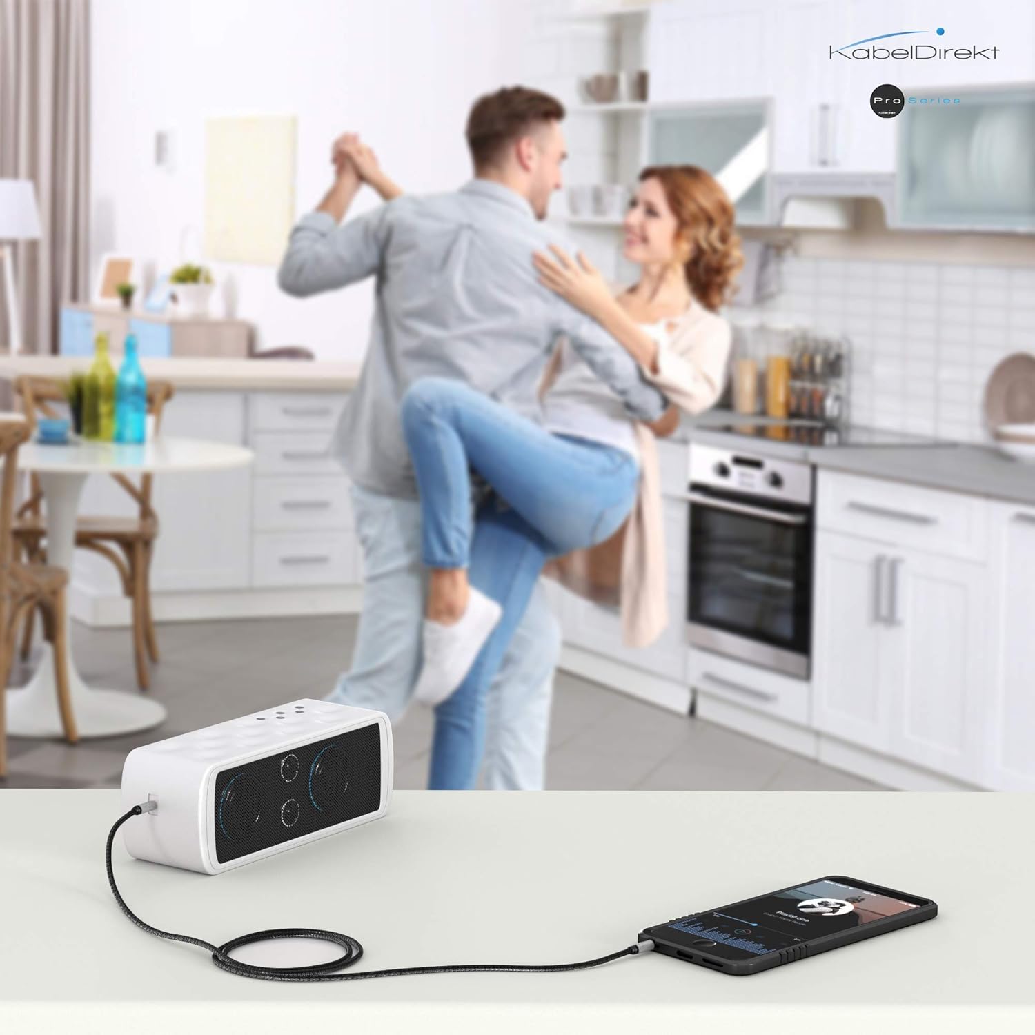 KabelDirekt – 10ft – Auxiliary 3.5mm headphone jack cable & Aux cord (stereo audio cable, practically unbreakable metal casing, tangle-free nylon braiding, for smartphones/laptops/audio, black/silver) : Electronics