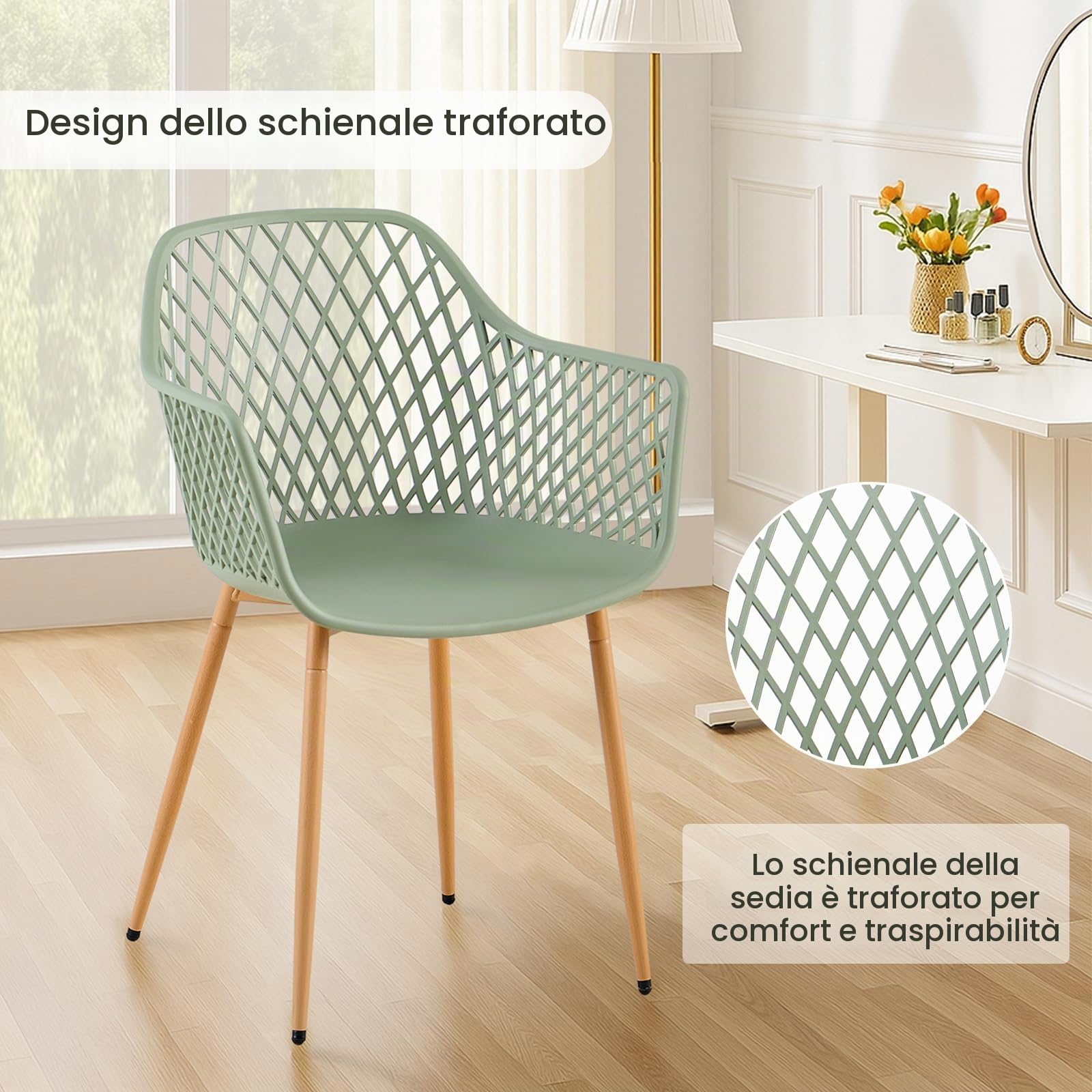 Set da pranzo rotondo con 4 sedie, tavolo da giardino rotondo per giardino, balcone, terrazza, tavolo Ø 60 cm + 4 poltrone grigio-verde