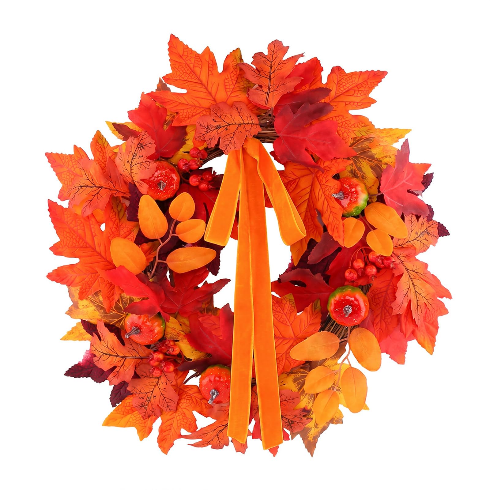 Tsophreniq Multicolor Fall Harvest Wreath With Realistic Pumpkins And Maples Leaves For Thanksgiving And Autumn Decoration Harvest Wreath Faux Flower With Realistic Pumpkin