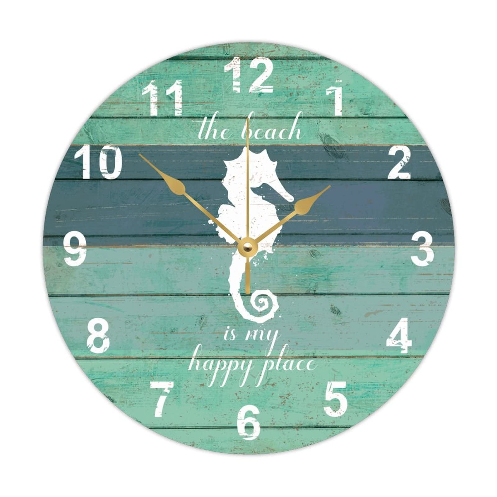 Horloge murale ronde en bois The Beach Is My Happy Place pour un esprit cosy