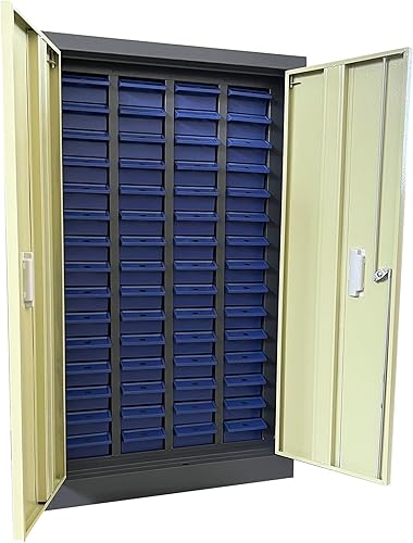 Miniatura 5 de Gabinete de almacenamiento de pernos y tuercas de 60 cajones, organizador de herramientas y manualidades con puerta, gabinete de piezas de