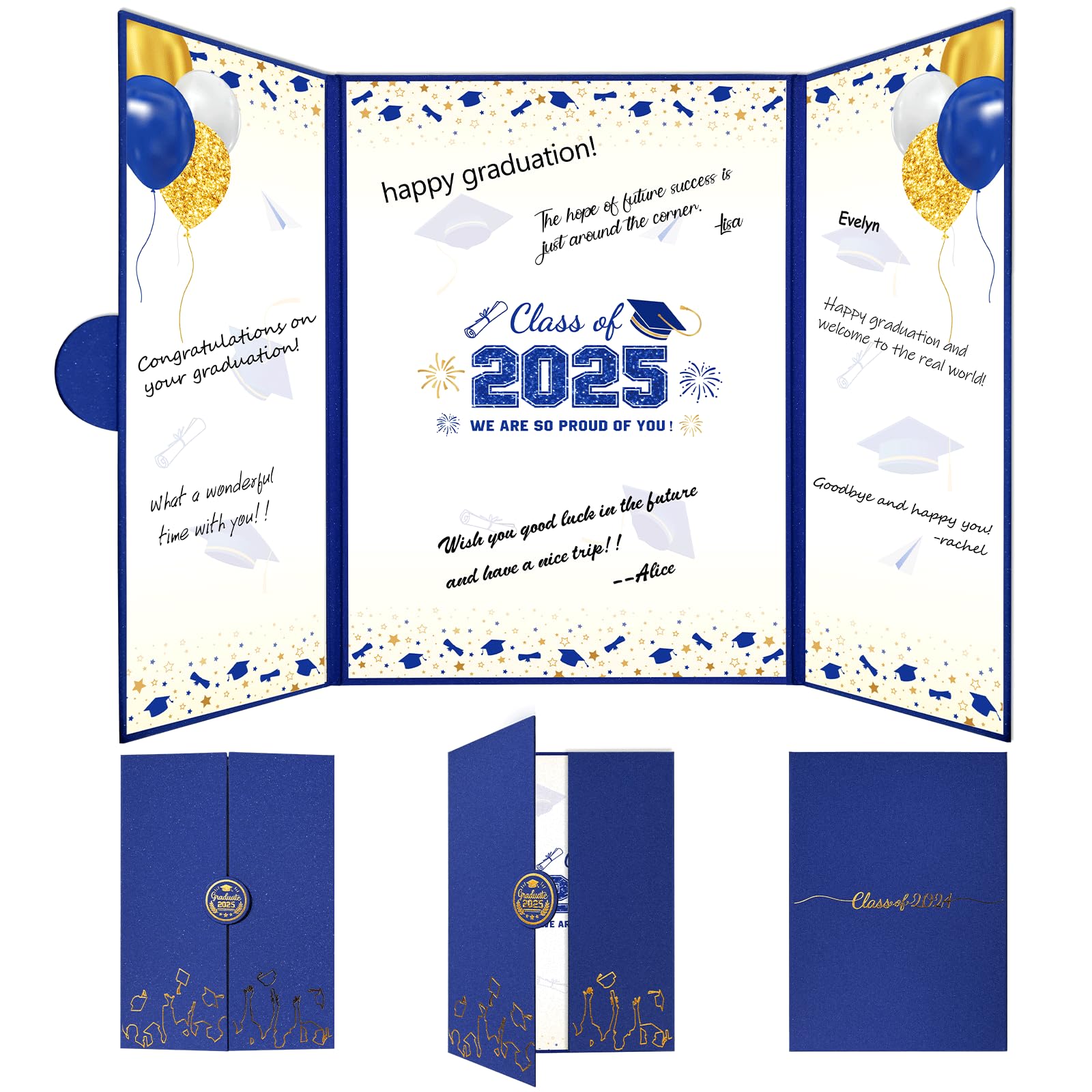 GZDUCK 2025 Graduation Guest Book Alternative, Blue Sliver Class of 2025 Graduation Party Decorations, Graduation Guest Signature Book for 2025 College High School, Graduation Card Gifts for Friends