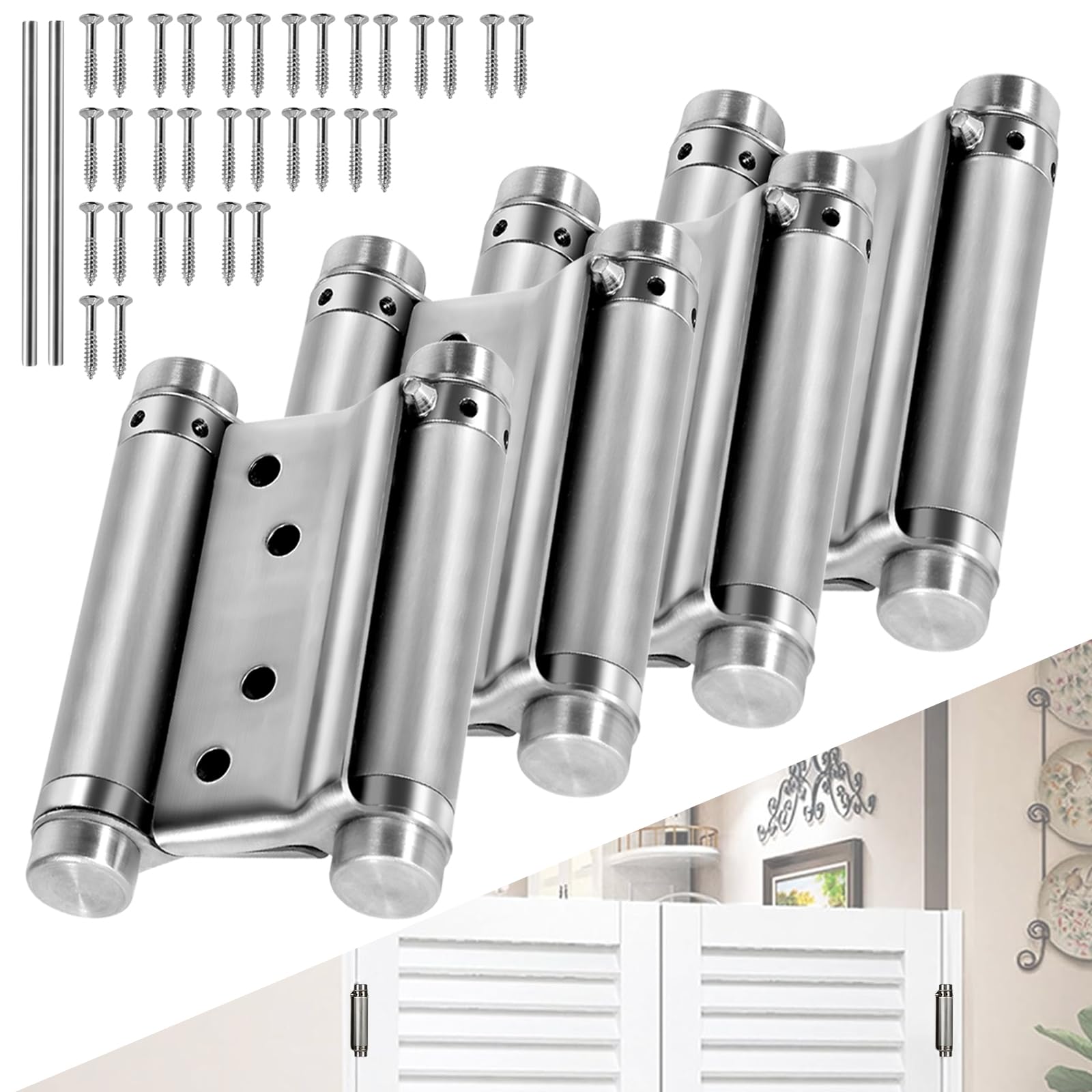 Eegoowa 6 Inch Double Action Spring Hinge (4-Pack)