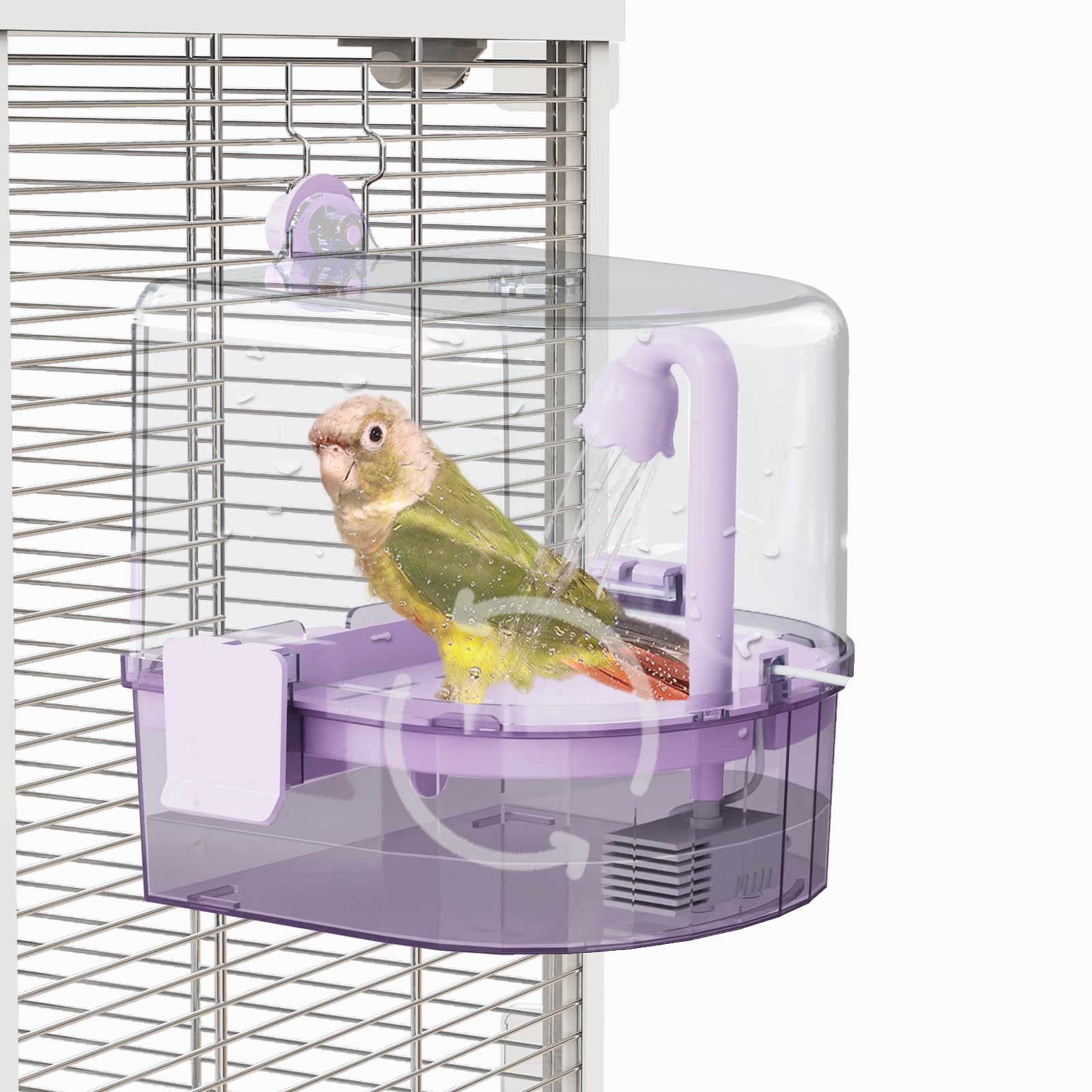 Automatic Bird Baths for Cage – Indoor Parakeet Bath with Pump, Bird Shower with 2 Modes Running Water, Bird Cage Accessory for Pet Birds Conure Budgies Cockatiels Lovebird (Purple)
