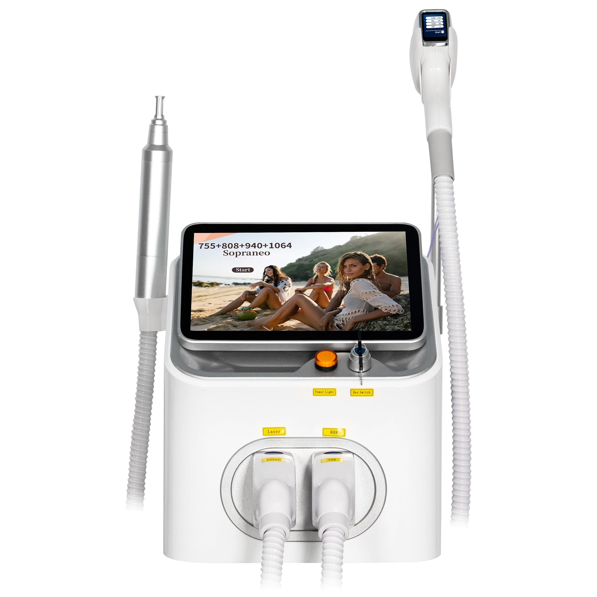 10Barre Epilazione laser 2 in 1 Rimozione tatuaggi con laser Pico Bianco | 755nm/808nm/940nm/1064nm Rimuovere i peli superflui da tutto il corpo Uso personale e commerciale