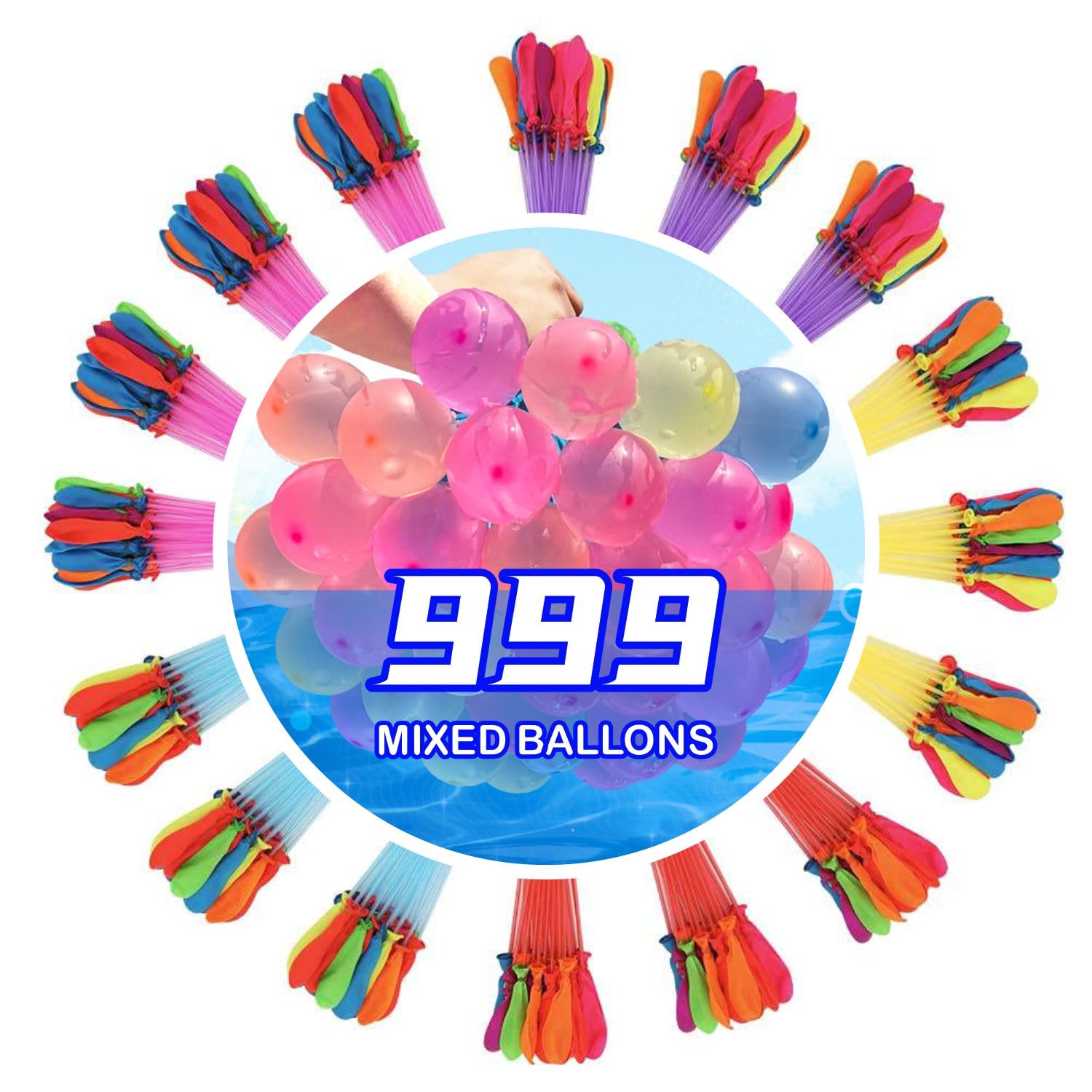 JOJOHOMY Water Balloons 1110 Pack Quick Fill for Kids, Swimming Pool Outdoor Summer Fun Party Toys, Colorful Self-Sealing Water Fight Game Balloons(999Pcs) โ image 1
