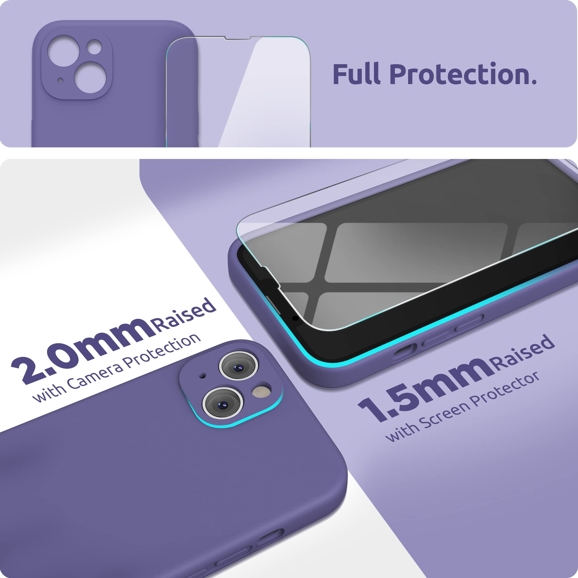 SURPHY Cover per iPhone 13 con Vetro Temperato (6,1"), Custodia per iphone 13 Silicone con Protezione Fotocamera, case protezione Completa,Antiurto, Morbida Microfibra Antigraffio(viola scuro)
