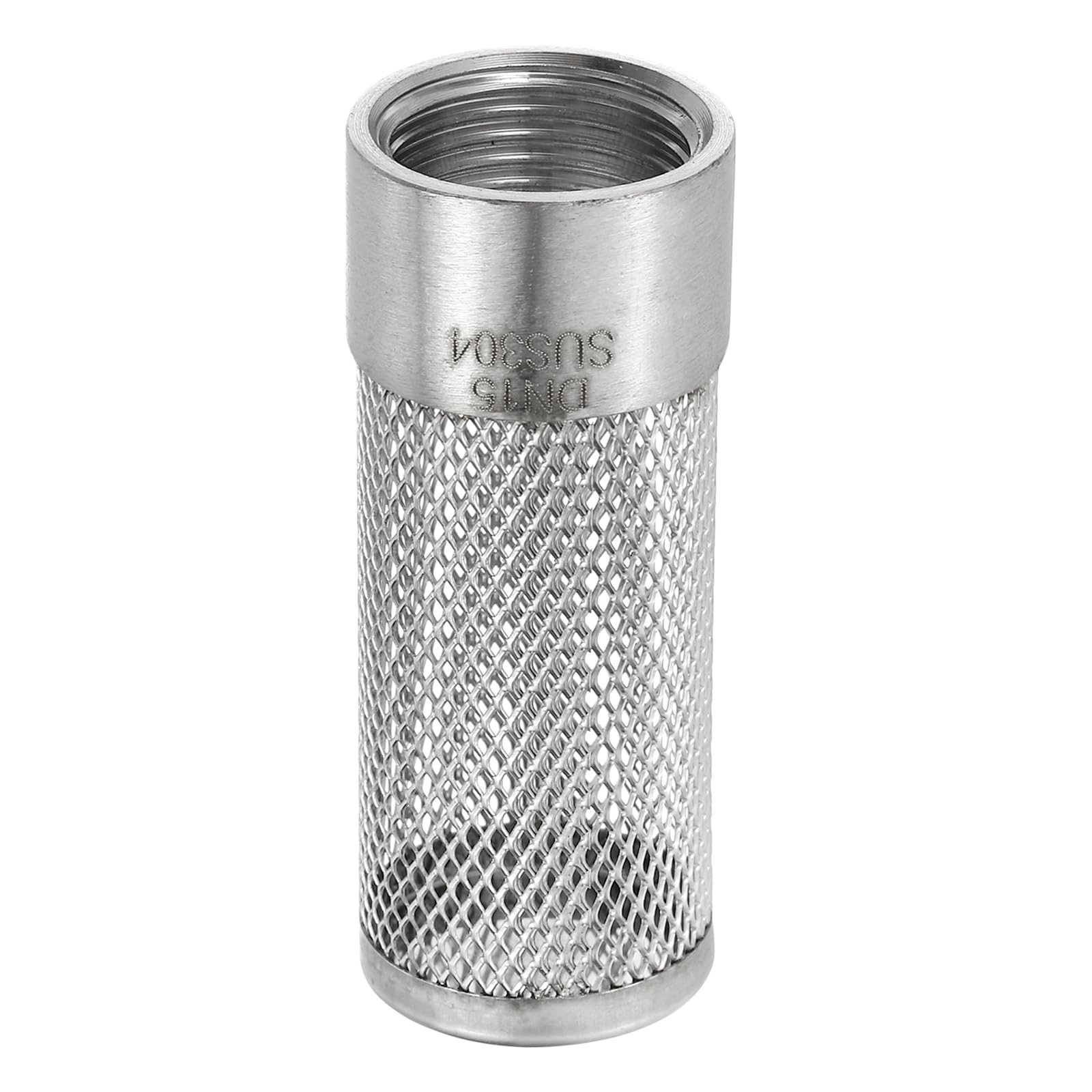 sourcing map 1/2 Inch 304 Stainless Steel Filter Cover, Hose Inlet Suction Strainer Filter, Connected to DN15 1/2" PVC Water Pipe to Reduce Solid Entry (63mm Length, 19mm Thread Dia)