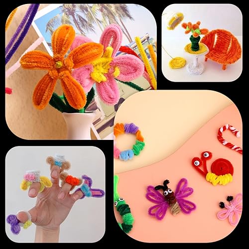 Miniatura 6 de Giwrmu 100 piezas de tallos de felpilla para limpiar pipas negras, suministros de manualidades con palos peludos, limpiador de tuberías de colores