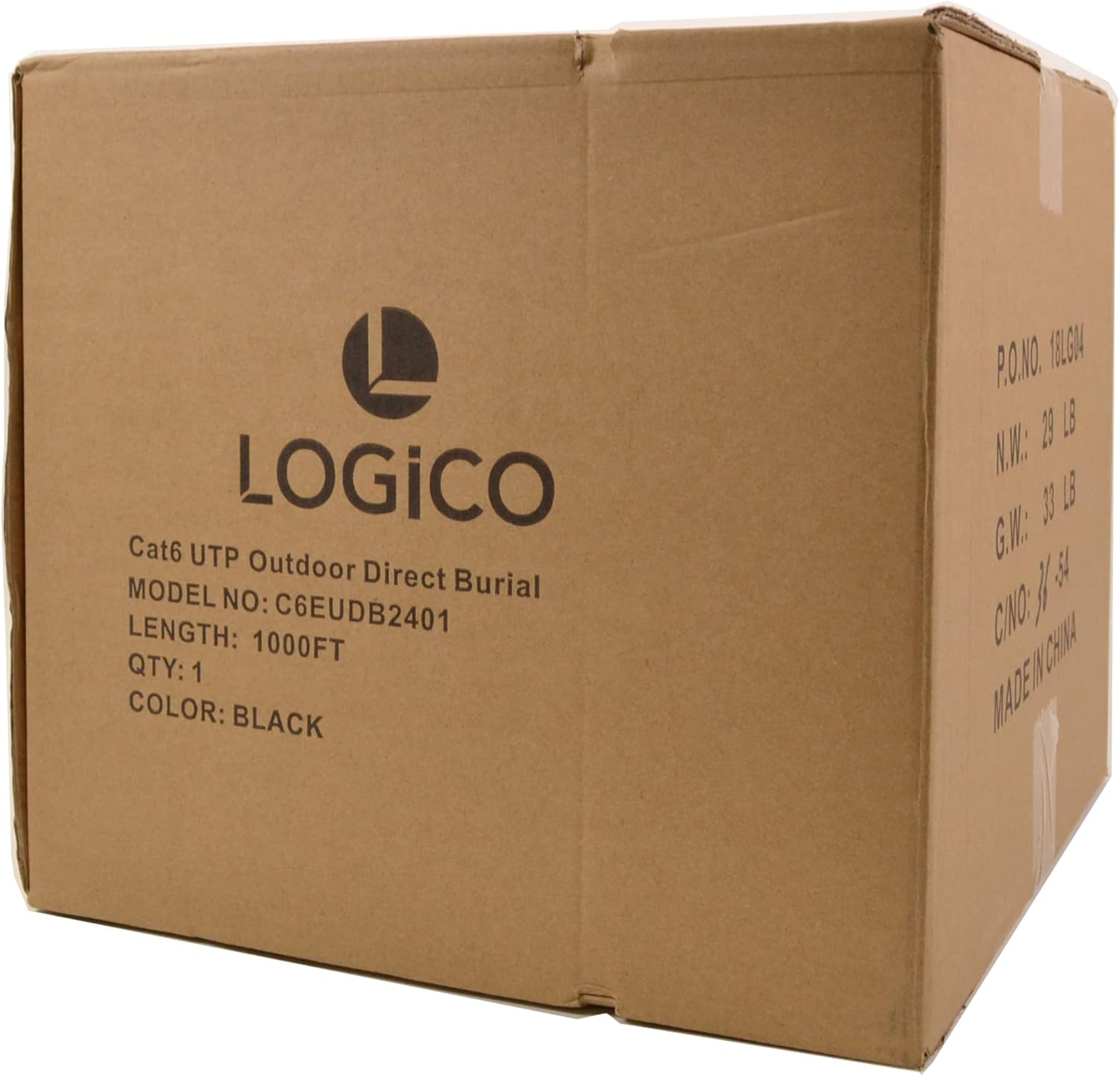 LOGICO Best Cat6 Direct Burial Unshielded 1000ft 23AWG 550Mhz Bare Copper Ethernet Network Cable