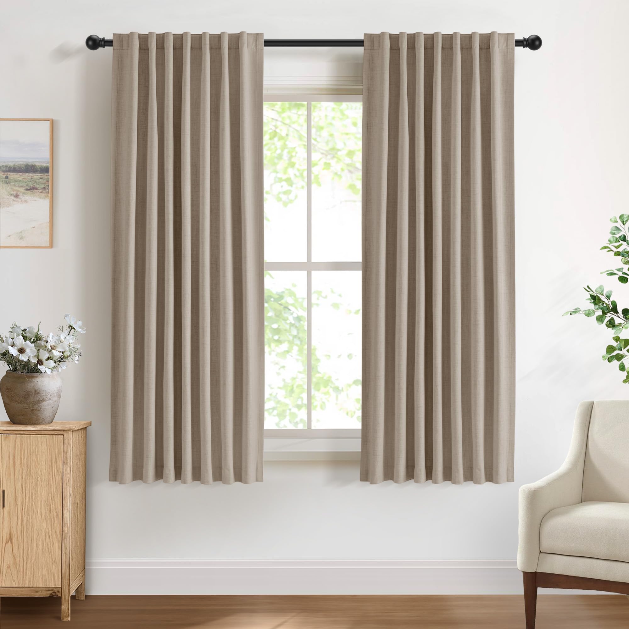 DEFYNEE 100% Blackout Curtains 2 Panels, 50" W x 63" L, Burlywood