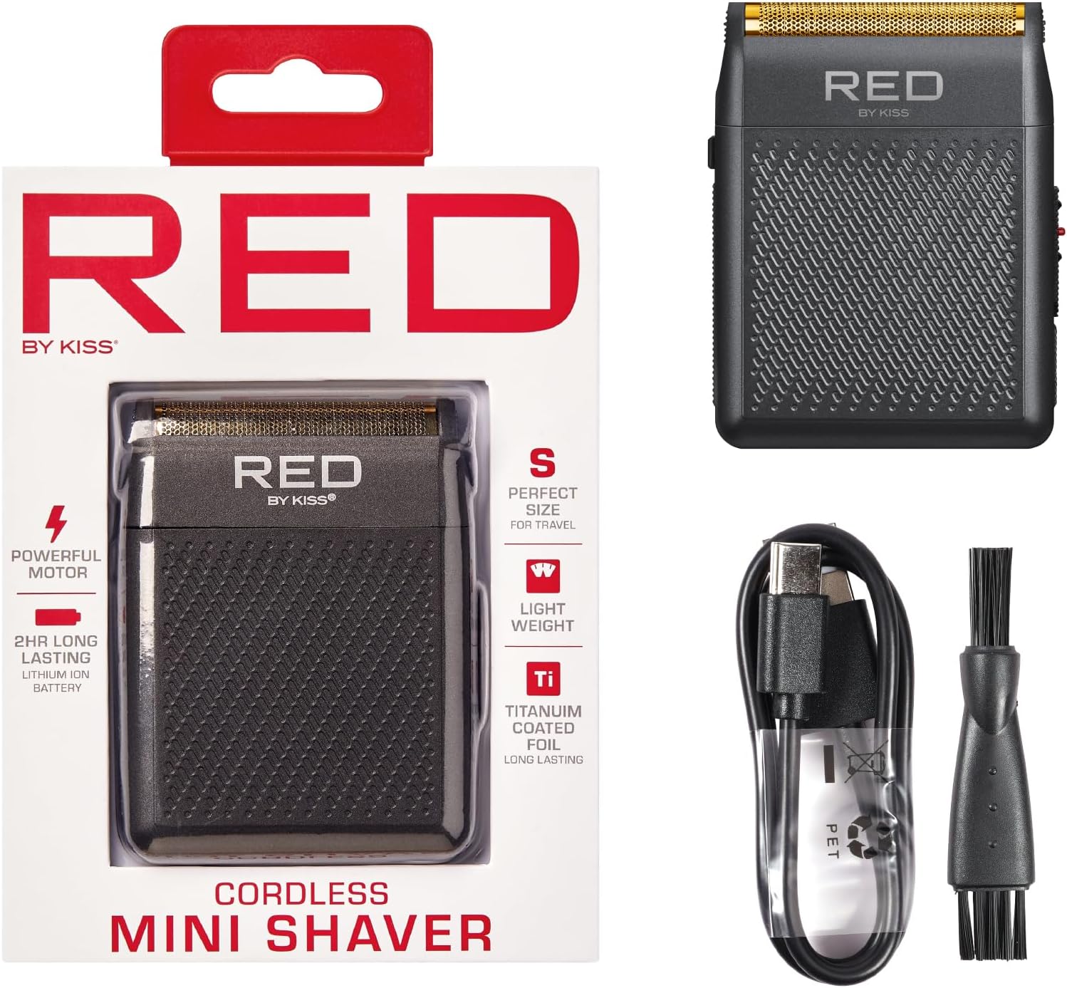 RED by Kiss Cordless Mini Shaver for Men, Compact High-Precision, Quick USB-C Charging, Non-Slip Grip, Long-Lasting Battery, Travel-Friendly Design, Powerful Motor for Efficient Shaving (Red)