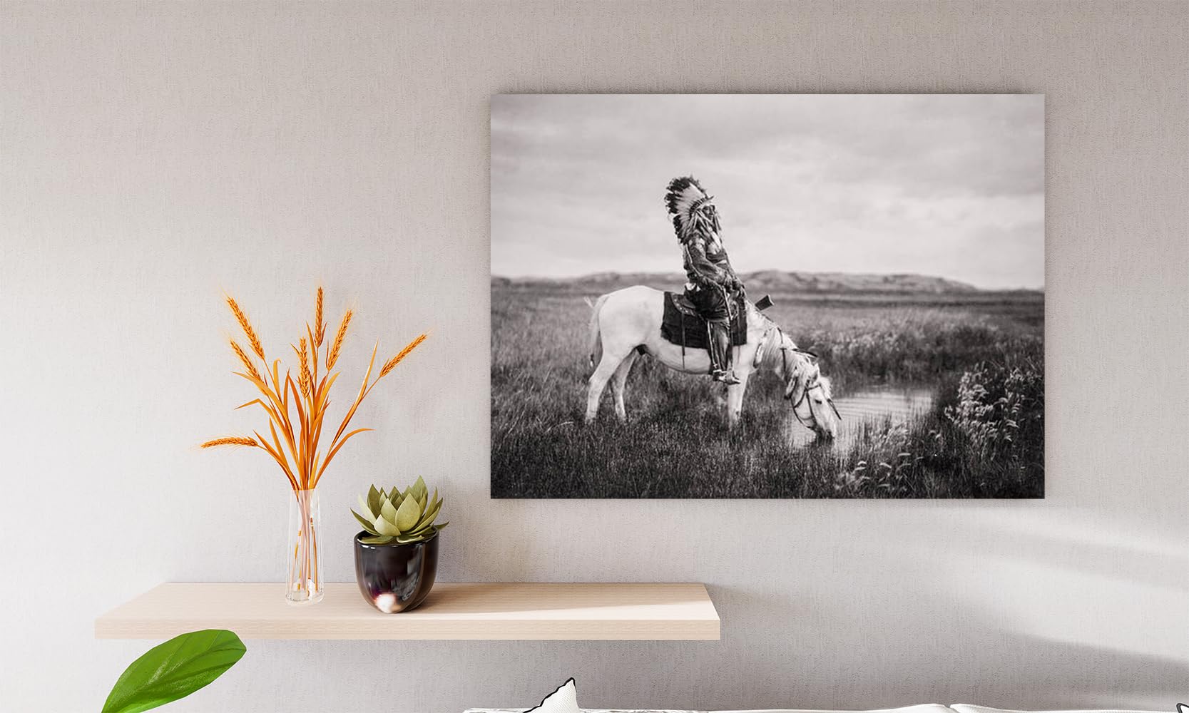 VERRE ART Printed Framed Canvas Painting for Home Decor Office Wall Studio Wall Living Room Decoration (14x10inch Wrapped) - Oglala Indian Man Circa