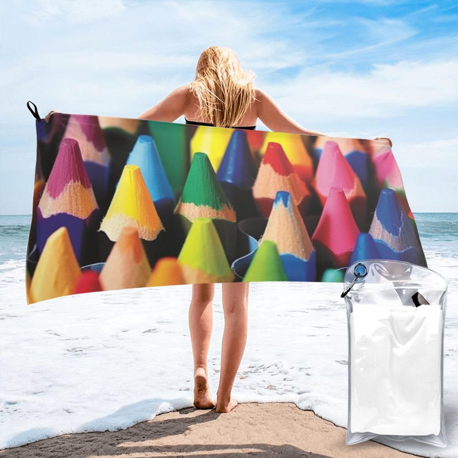 DWVTSLH Microfiber Sand Free Beach Towel 27.5"x55", Quick Dry Absorbent Travel Towel Large Camping Blanket, Crayons Bath Towels Lightweight Pool Swim Towels for Vacation Essentials