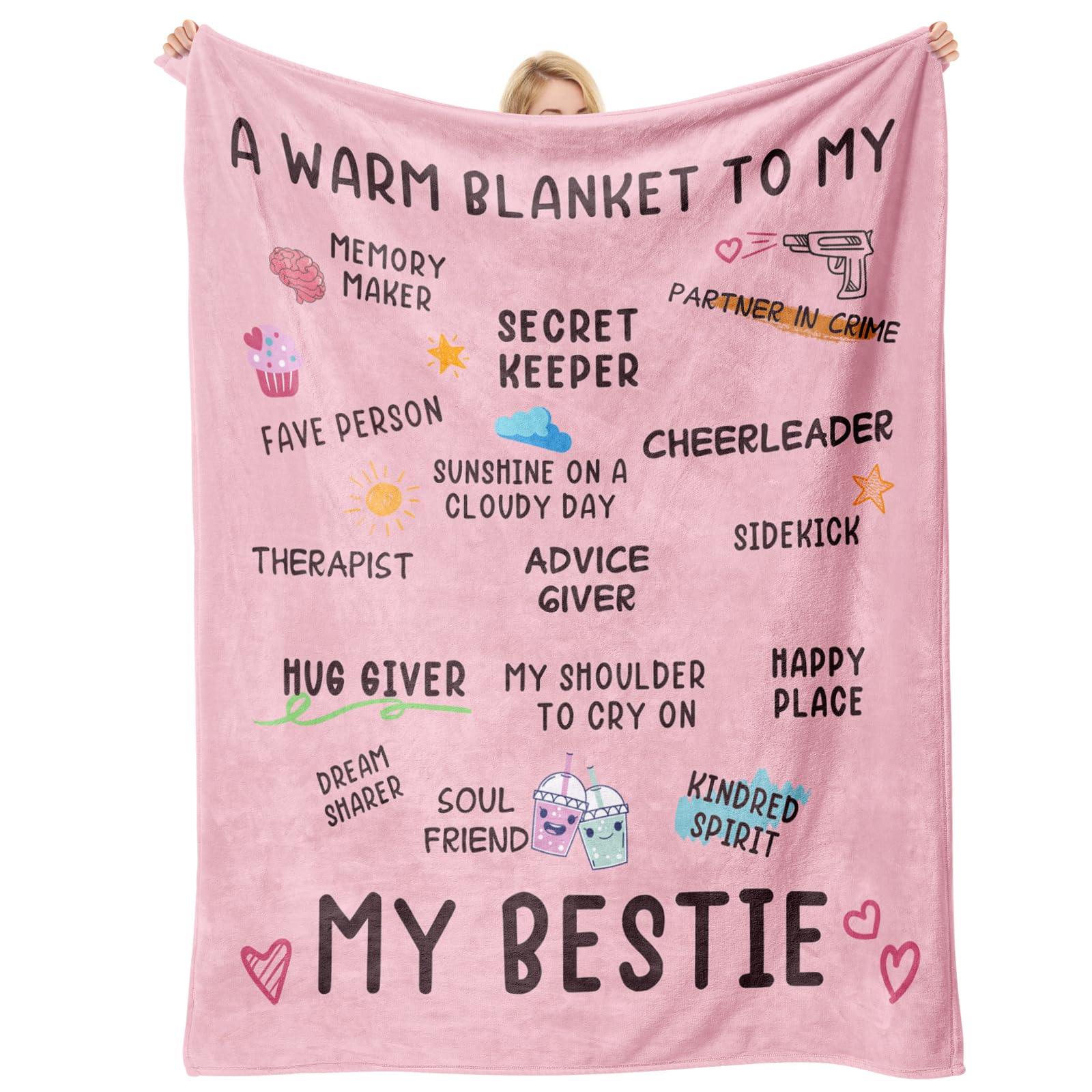 Galentines Gifts， Bestie Gifts, Pink Blanket Bestie Birthday Gifts - 50x60 Inch Soft Throw for Couch, Office, Bed - Meaningful Quotes Gift for Her