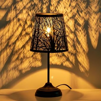 ZQQLITE Touch Control Table Lamp, Black Metal Tree Pattern Shadow Lamp Lights Mini Lamps with dimmable 3-Levels Brightness Vintage Accent Decor Lamp Indoor Mood Lighting Bedroom Living Room Black