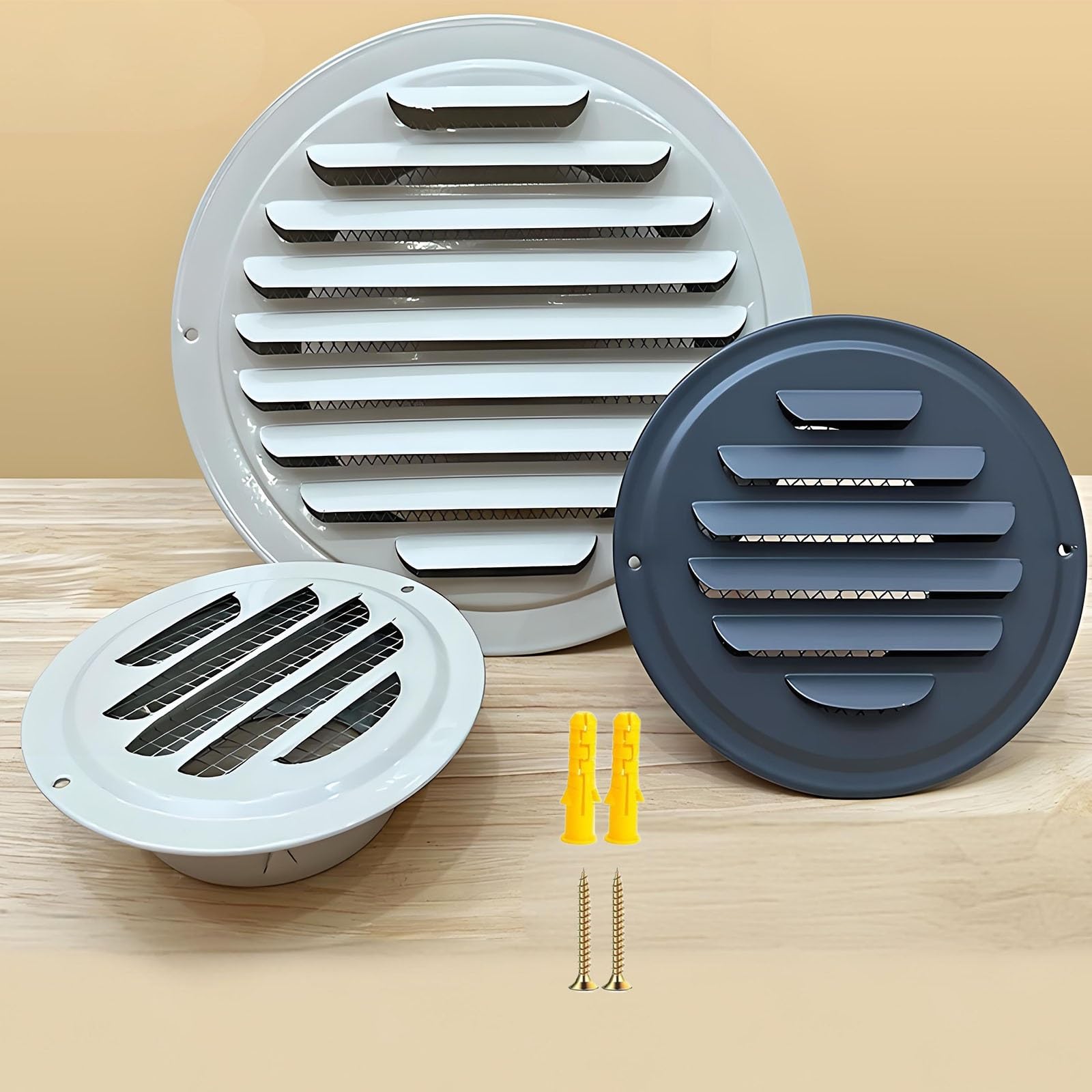 AMZBNEIDI Extractor Vent Cover Grille, Beige Gray Stainless Steel Soffit Vent Cover 70-200mm Kitchen Bathroom Garage Office(Beige,150mm/5.9in)