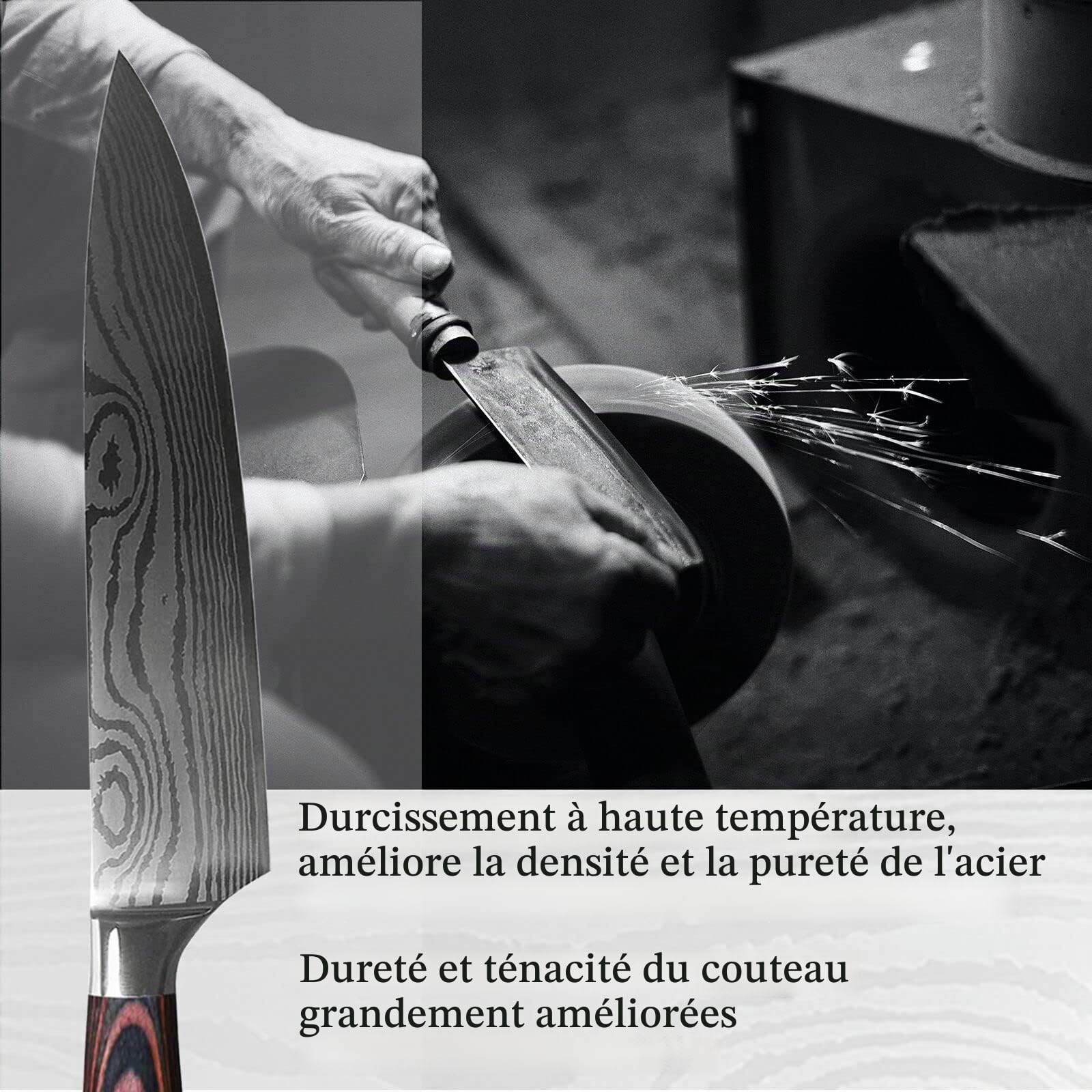 Couteau Cuisine 10 Pièces Couteaux de Cuisine Ultra Sharp, avec Poignée Ergonomique Anti Dérapante, Idéal pour la Cuisine à Domicile et Restaurant