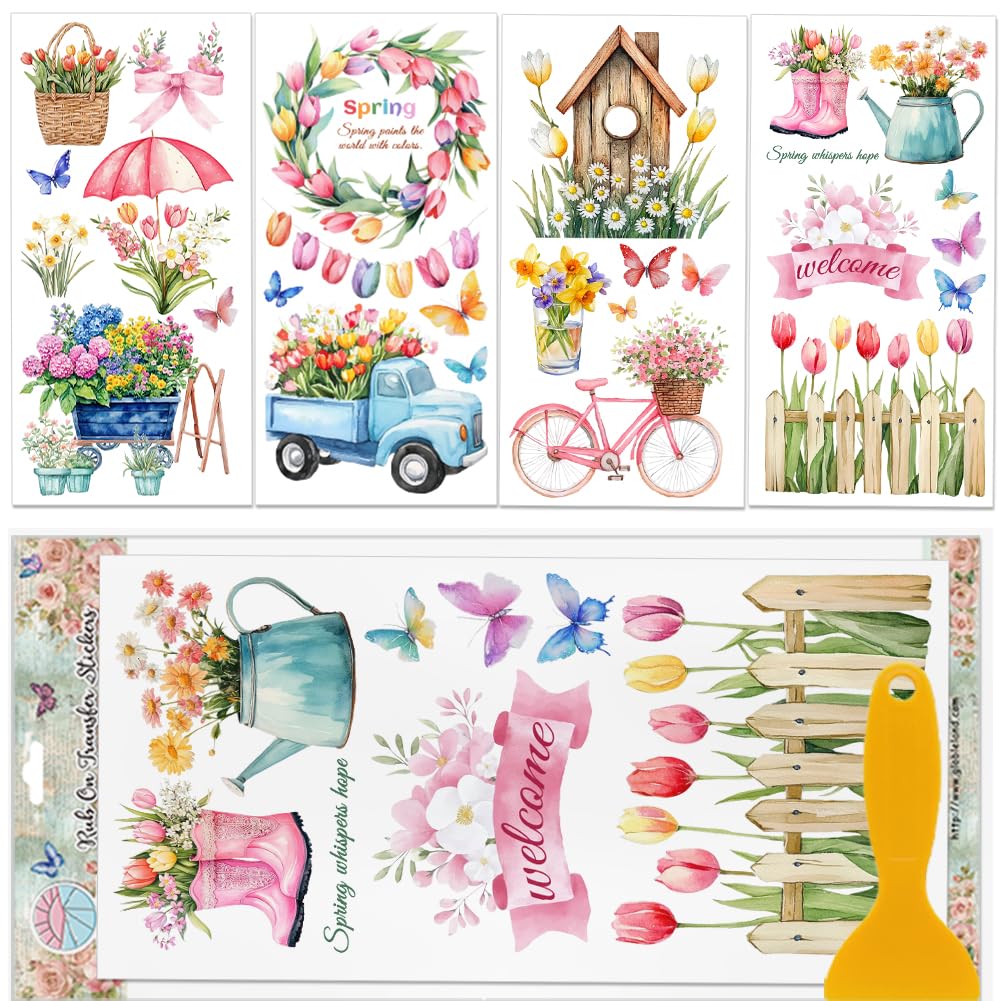 Transferencia de muebles de tulipanes GLOBLELAND calcomanías decorativas de 6x12 pulgadas