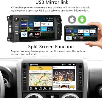 Car Stereo for Jeep Wrangler Dodge Chevrolet RAM 1500, Double Din Android Radio with Wireless Apple CarPlay, 7 Touchscreen Stereo with WiFi, GPS, RDS/FM Radio, Bluetooth + Backup Camera & Mic