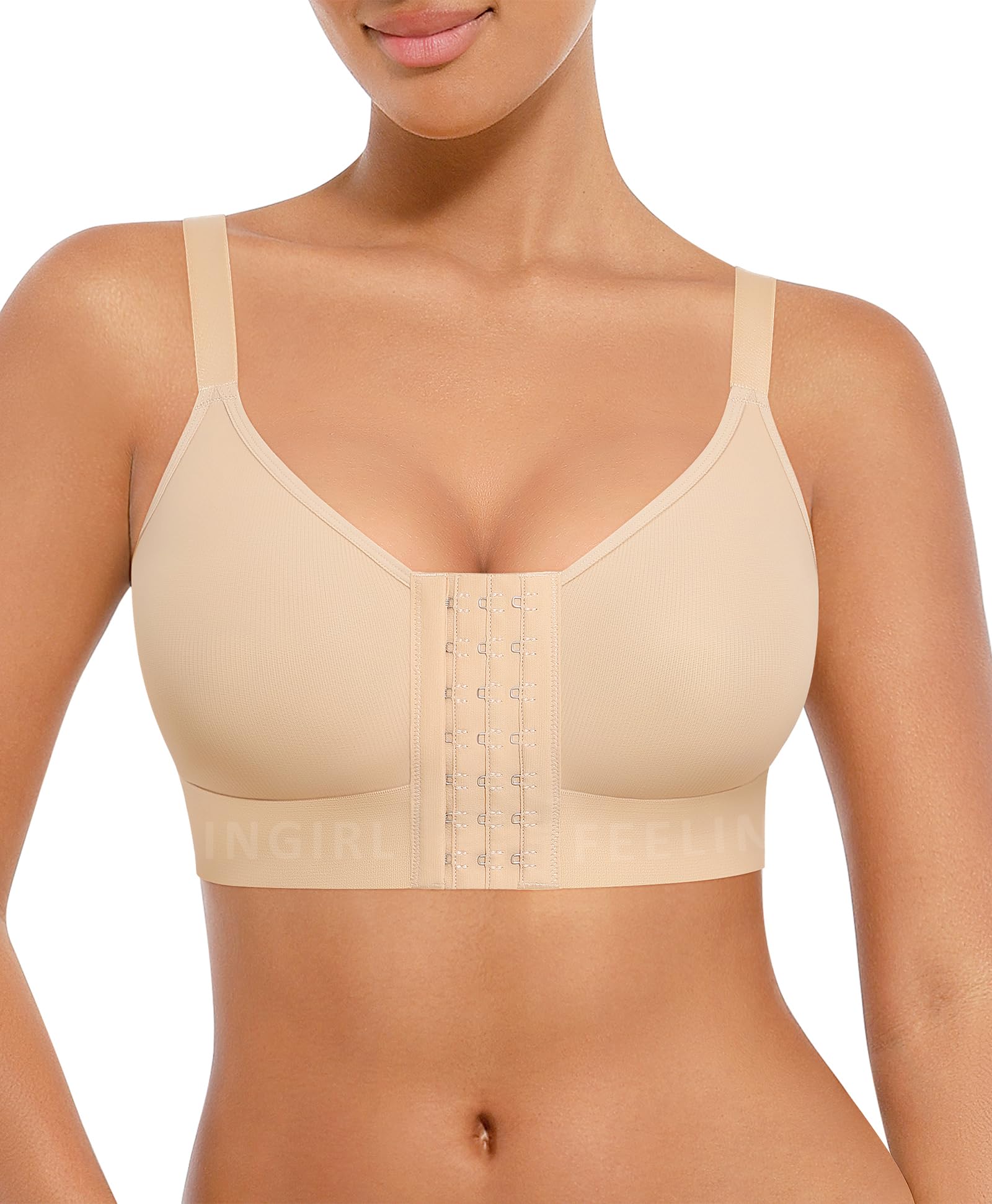Post Surgery Bras for Womem Front Closure Mastectomy Bras Surgical Wireless Full Coverage Compression Bra