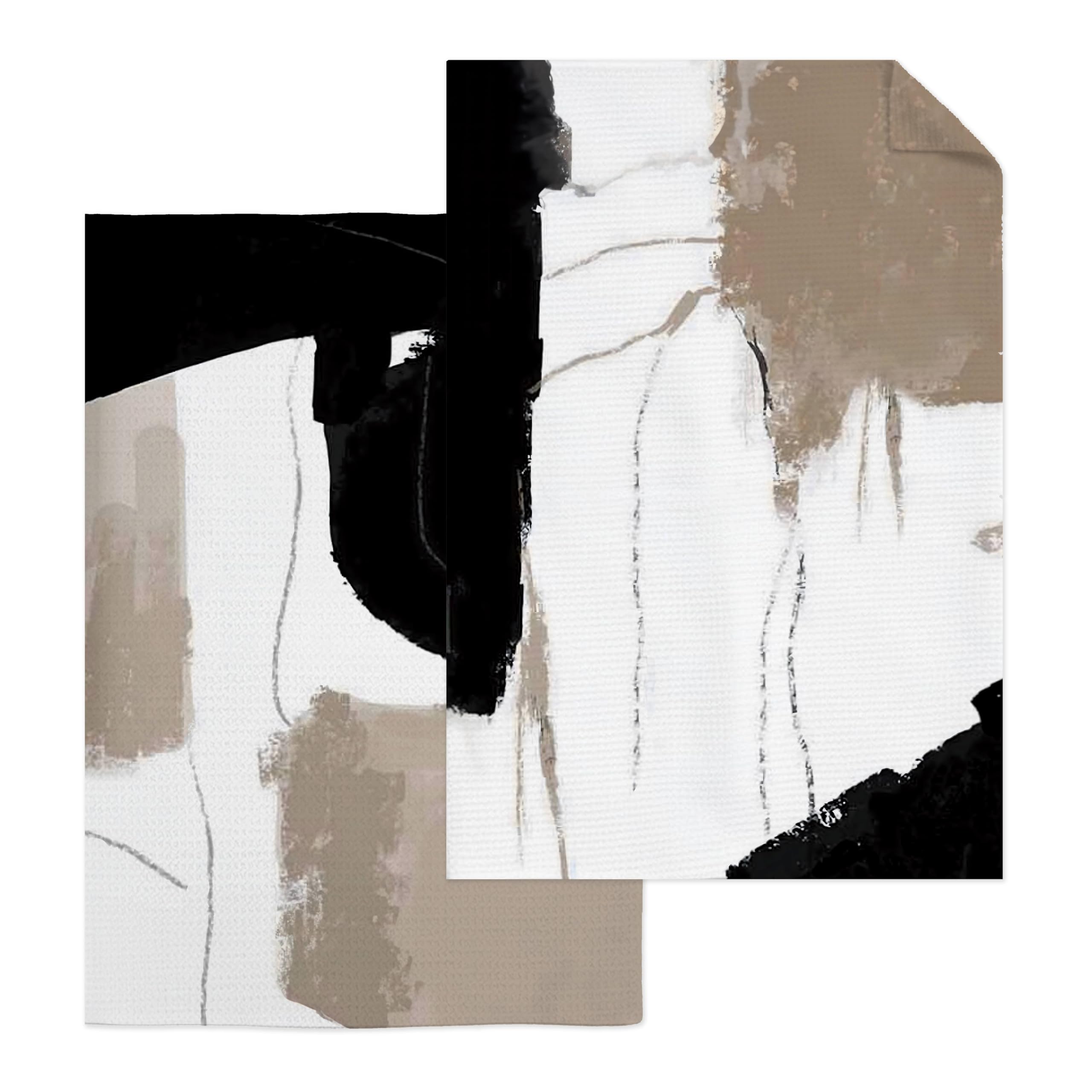 HUGANE Abstract Boho Black White and Beige Kitchen Towels, Minimalist Boho Neutral Hand Towels for Bathroom Gym Spa, Mid Century Modern Contemporary