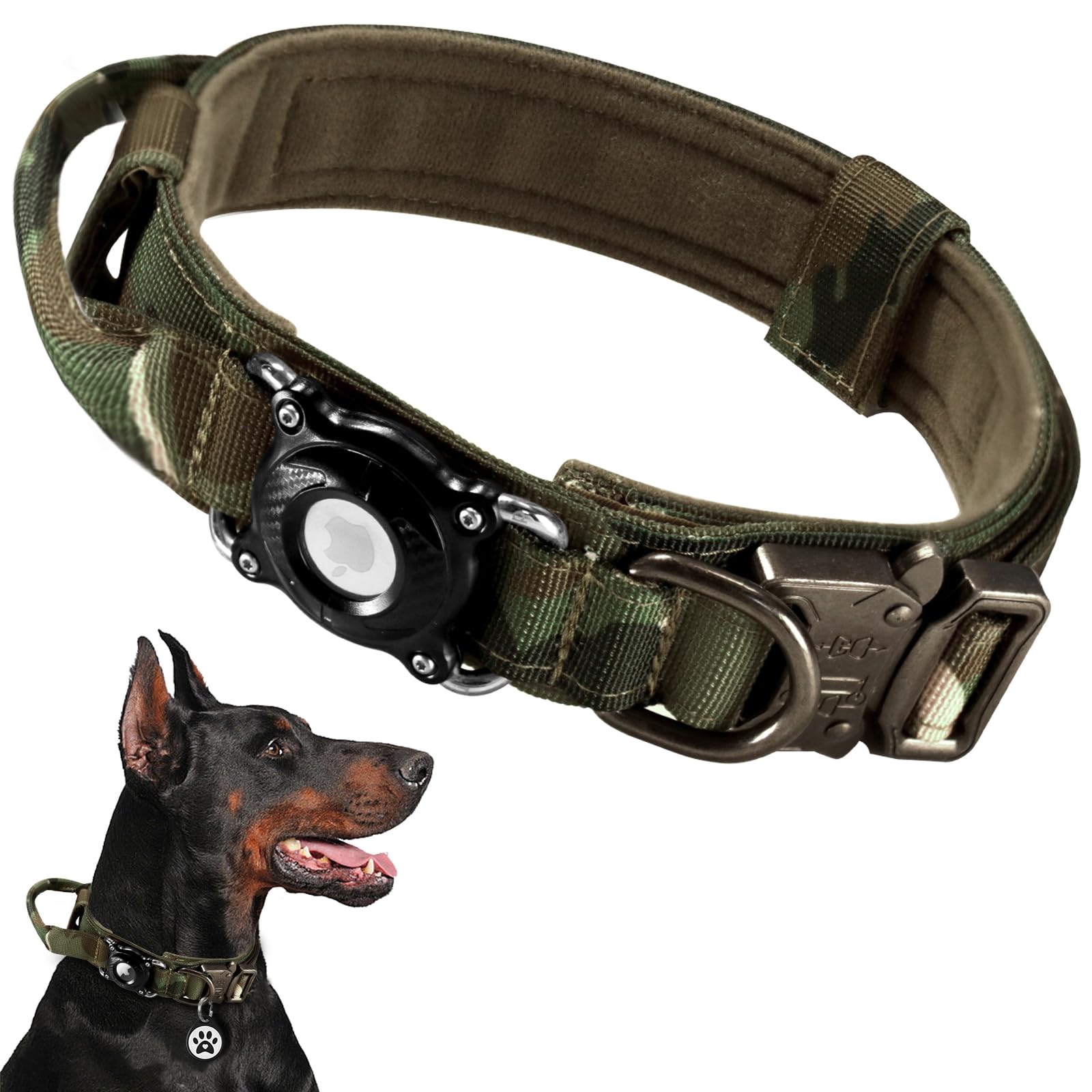 Collier tactique chien AirTag étanche et robuste avec poignée de contrôle XL