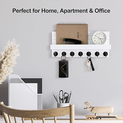 Miniatura 6 de Soporte para llaves de pared, llave de entrada y soporte para correo con 7 ganchos resistentes para lentes de sol, correa de perro, estante