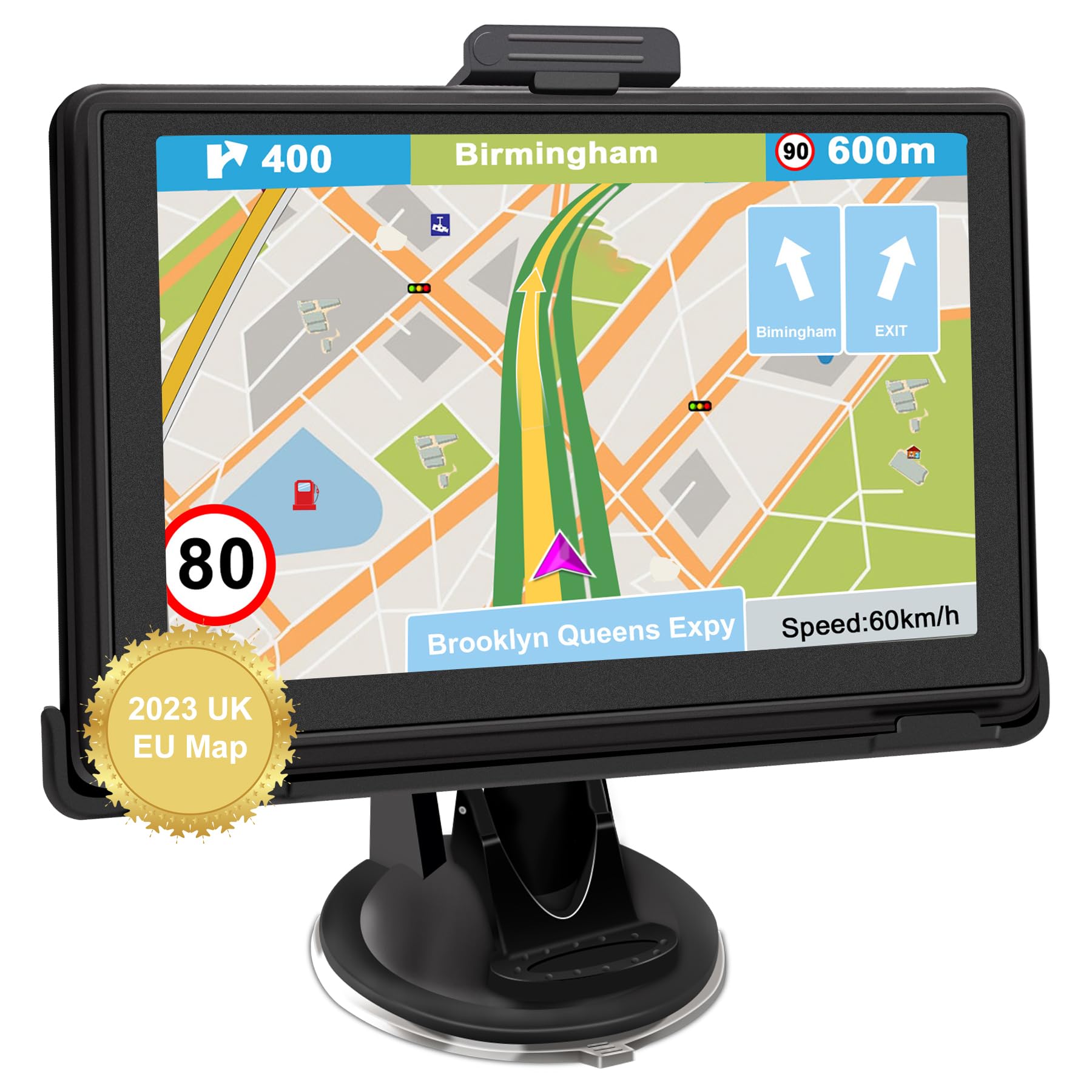 2023 UK Sat Nav for Car, Truck, Jimwey GPS Navigation with Europe Maps, Lifetime Free Updates, 5 inch Navigator for Lorry, HGV, Motorhome, with Postcode, Speed Camera Alert, Lane Guidance Assist, POI