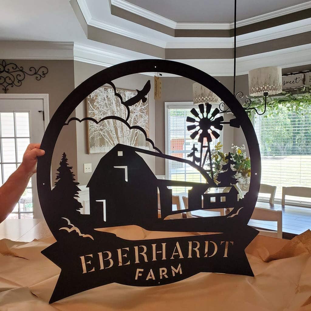 RealSteel Custom Farmhouse Monogram Metal Sign – Personalized Outdoor Family Name Sign – Rustic Farm & Ranch Decor for Entry Roads, Front Gates, Barns, Silos & Stables – Thoughtful Housewarming Gift