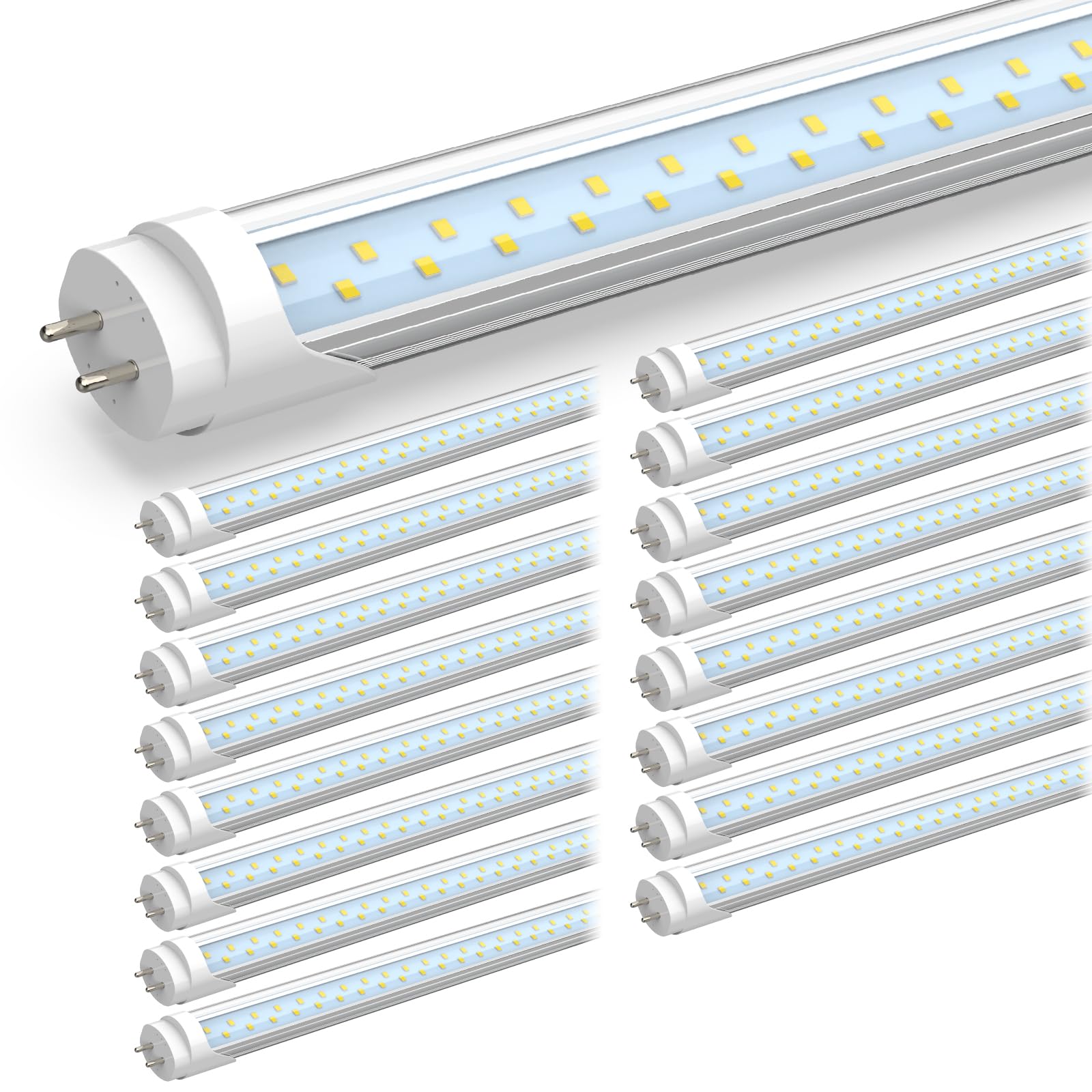 JESLED 4FT LED T8 Type A+B Tube Lights, 24W(65W Equivalent), 3200LM, 6000K, Single or Double End Powered, Plug and Play or Ballast Bypass, 4 Foot T10 T12 Fluorescent Bulbs Replacement, Clear(16-Pack)