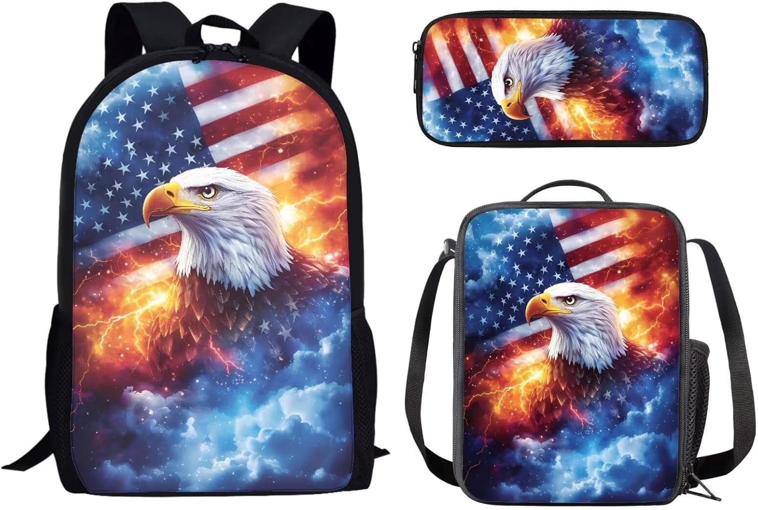 AFPANQZ Kids Backpack 3 Pieces Set Large Capacity School Bags with Heat Insulated Lunch Bags Small Pencil Bags 3 Pack