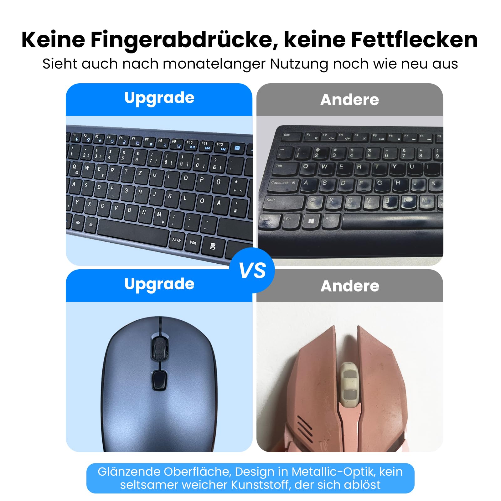 INFINMIND Tastatur Maus Set Kabellos, Deutsches QWERTZ Layout Funktastatur mit Maus, 19 Multimedia Shortcut-Tasten mit leiser, 2,4-GHz-USB-Flachen Tastatur für Laptops, Smart-TVs, MAC und Windows