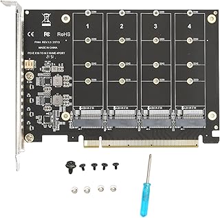 4 Bay M.2 PCIE Adapter, NVMe M.2 to PCIe 4.0 Controller Expansion Card, Support 4 NVME PCIe Protocol SSDs, M.2 RAID X16 Split Card