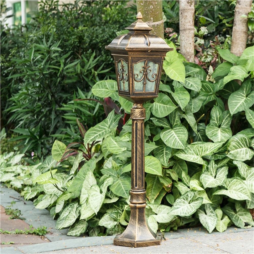 HELCEKOU Industrial Pole Lamp Water Ripple Glass Shade Street Lantern Rainproof Post Light for Garden Courtyard Patio Porch(Bronze)