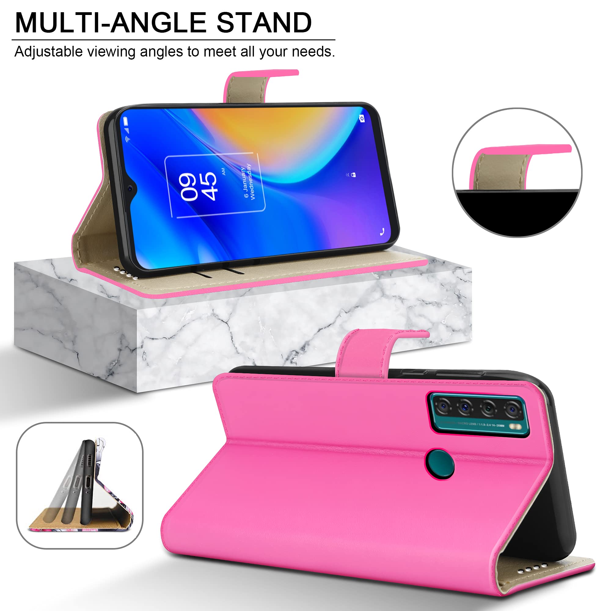 Custodia In Pelle Per TCL 20 SE: Portafoglio Con Slot E Magnete – Protettiva E Rosa - 4