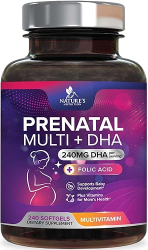 Vitaminas prenatales con ácido fólico y DHA, apoyo al desarrollo cerebral fetal con folato y omega 3, multivitamínico prenatal para mujeres,