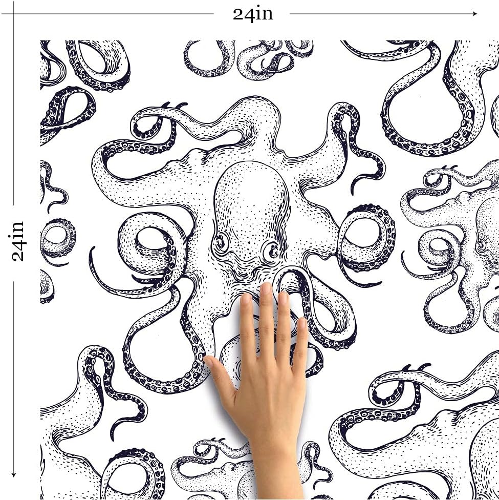 Walls By Me Peel and Stick Black Fish Nautical Removable Wallpaper 5725-2ft x 4ft (61x122cm)