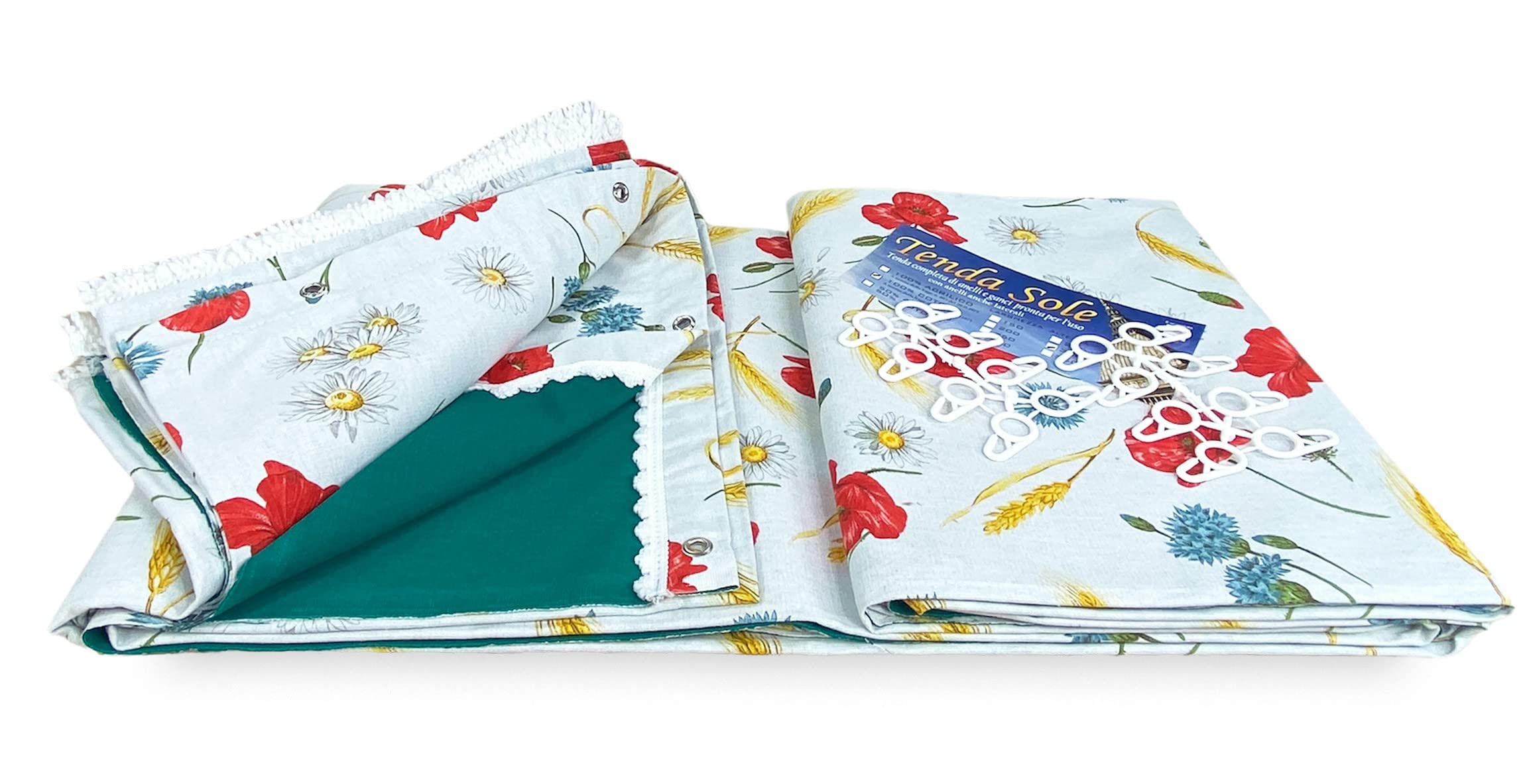 Tende per Esterno - Tende da Sole per Esterno CON ANELLI | Tenda da Giardino, Veranda, Gazebo, Portico | Ganci per Applicazione | Resistente e Lavabile, Cotone 100% Durevole, Stampa Papaveri - 150x300