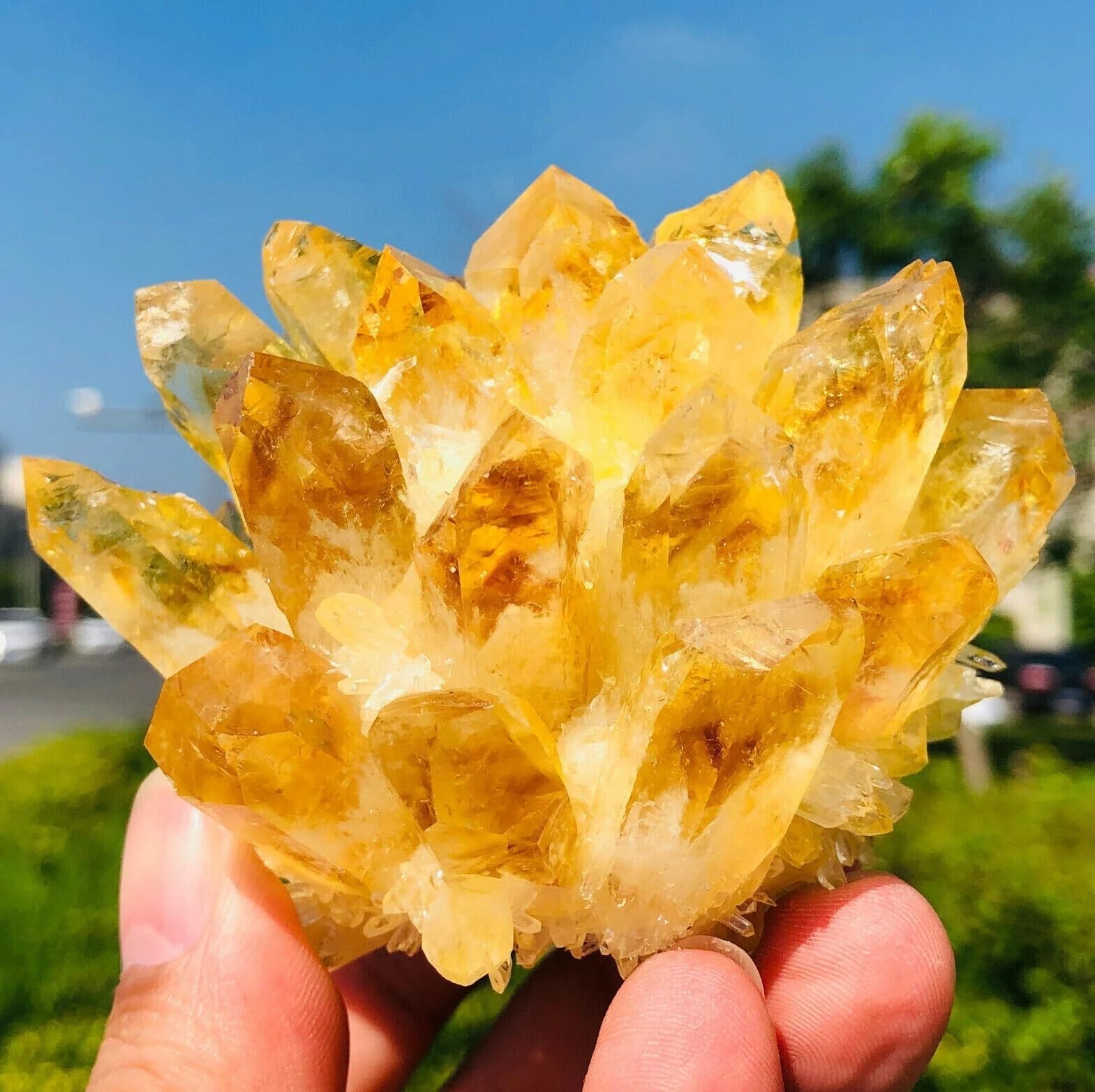 Beautiful Yellow Phantom Quartz Crystal Cluster Ornaments (Size : 4100-4800g)