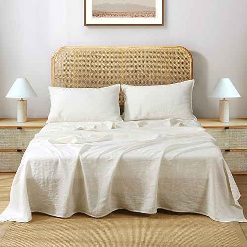 S VICTORY SYMBOL - Juego de sábanas 100% de lino natural francés, ropa de cama ultrasuave, duradera y lujosa, lavado de piedra, 4 piezas (color