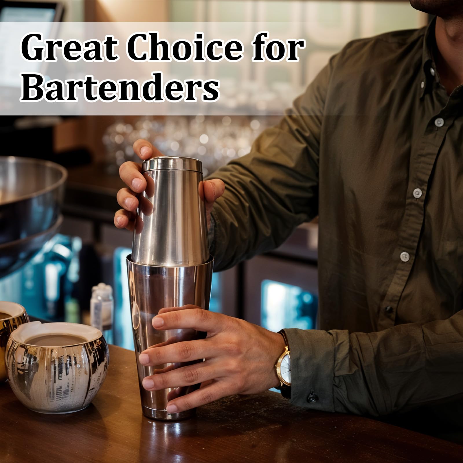 Giantree Set di 6 shaker per cocktail, professionale Boston Bar, in acciaio inox, set per baristi, strumenti essenziali da bar, shaker per baristi, 590 ml, 24 0 z