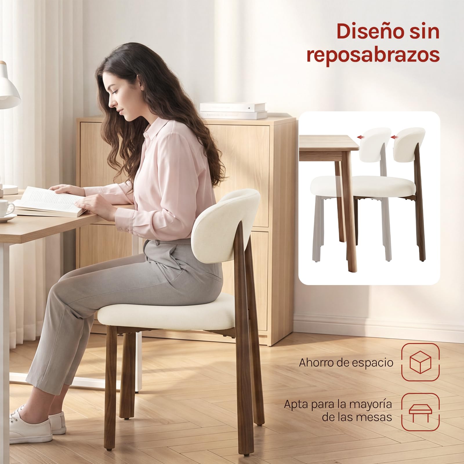 WOLTU Juego de 2 Sillas de Comedor,Chenilla,Crema | Tapizada de Estilo Moderno, Patas Metálicas Imitación Madera para Comedor y Cocina