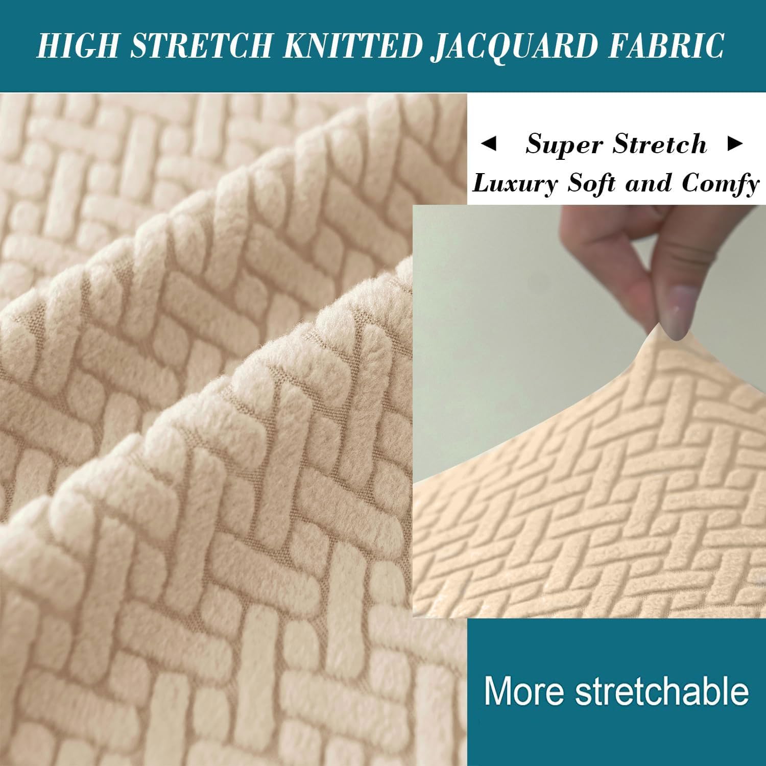 HFCNMY Funda otomana de punto elástico jacquard – Funda gruesa lavable para otomana cuadrada de almacenamiento con parte inferior elástica, grande, beige