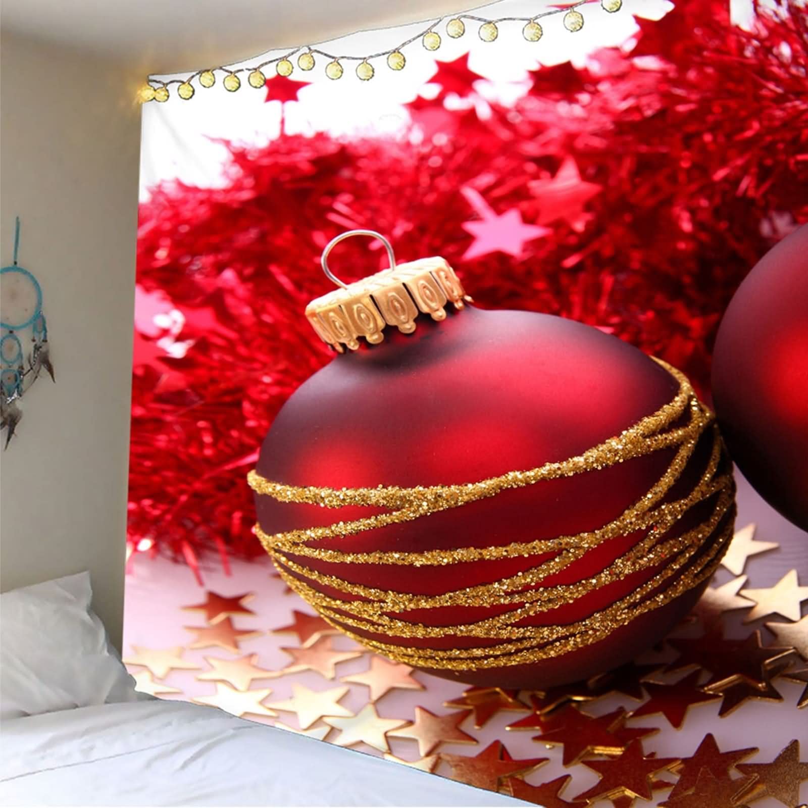 Tapiz Arbol de Navidad, Tapiz Arbol Navidad Español Decoración Navideña Bola y Estrellas Rojo Poliéster 350X256cm