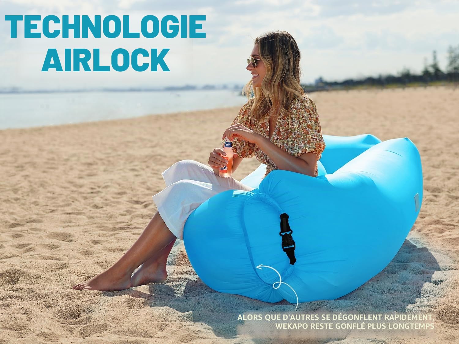 WEKAPO Chaise Longue Gonflable, Portable, étanche et Anti-Fuite, canapé idéal pour Le Jardin, la Plage, Les Voyages, Le Camping, Les Pique-niques et Les Festivals de Musique