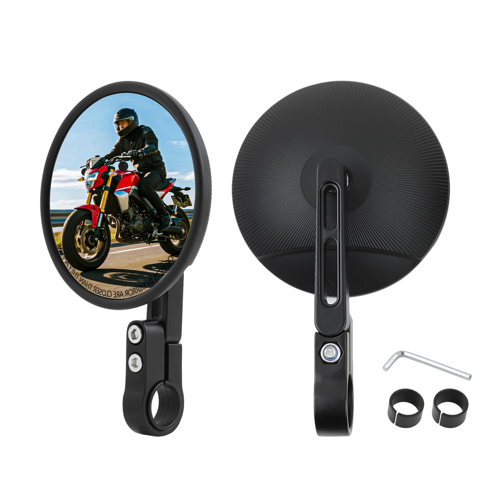 DREAMIZER Motorcycle Bar End Mirror Fits 22mm 25mm Handlebars, Round Mirrors 360° Rotatable Rear View Side Mirror Compatible with Most Motorcycles,