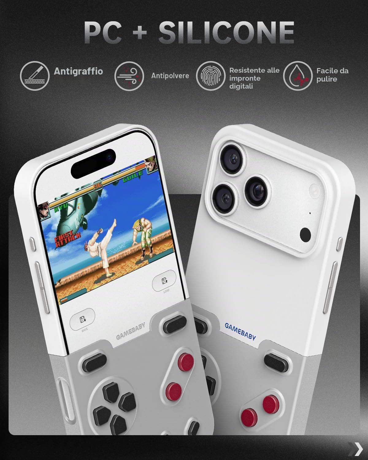 GAMEBABY Cover per iPhone 17 Pro Max, iPhone 17 Pro Max Case Game Controller, Innovativa Custodia per iPhone 17 Pro Max per GBA, GBC, NES Giochi Retrò, Grigio