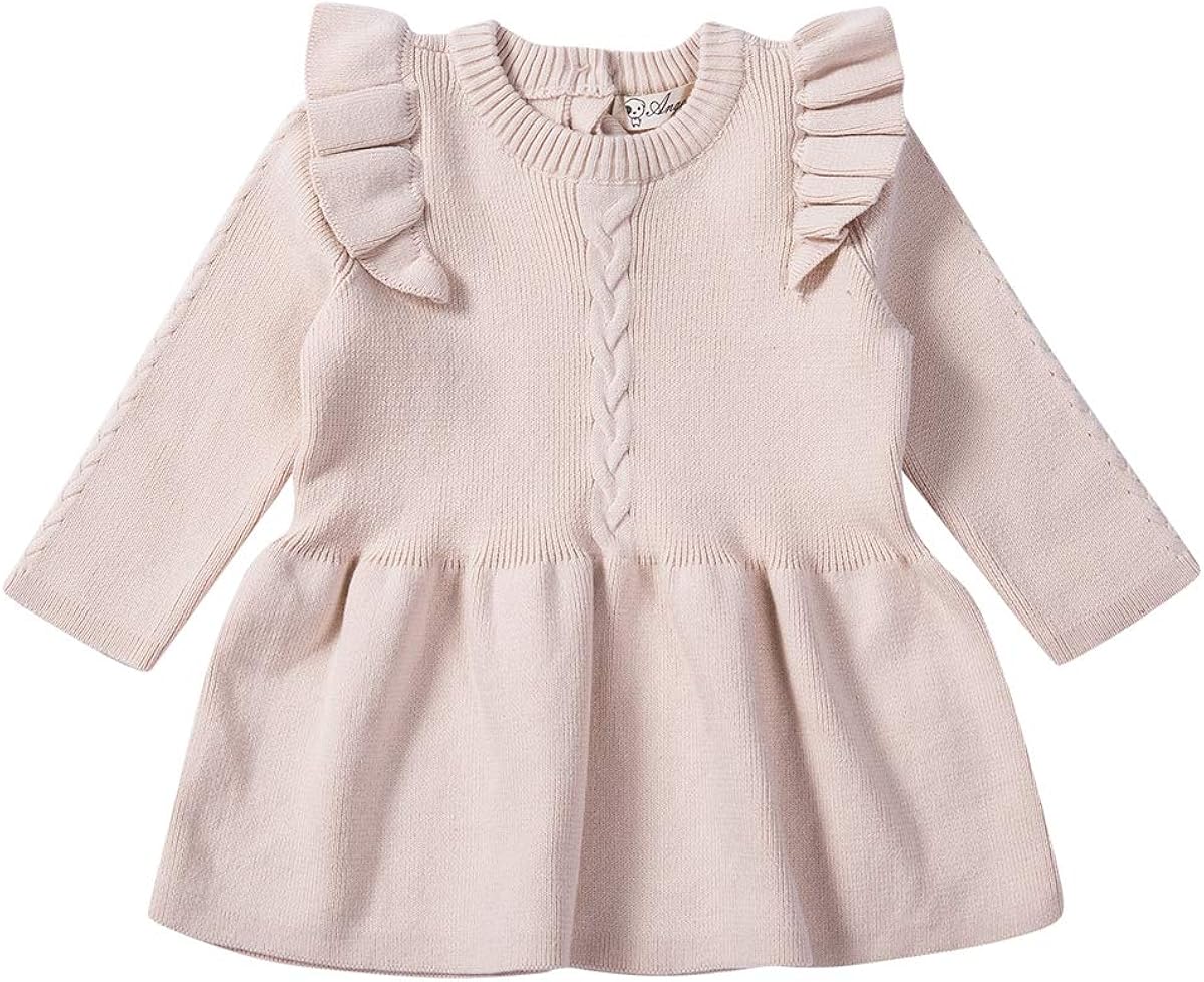 Toddler Baby Girls Solid Color Sweater Dress Ruffles Long